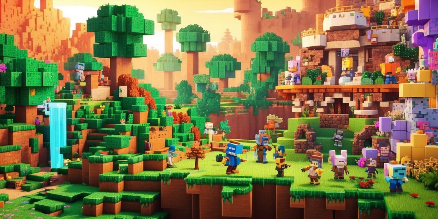 A vibrant and detailed scene from the Hytale game, featuring a mix of procedurally generated blocky terrain, lush green forests, and sprawling structures, with a variety of characters and creatures, including humans and fantastical beings, set against a warm and colorful background with a dynamic lighting system, incorporating a range of colors from earthy tones to bright and pastel hues, with intricate textures and patterns, and a sense of depth and dimensionality, capturing the essence of the game's unique art style and immersive world, with characters and creatures interacting and engaging in various activities, and a sense of adventure and exploration.