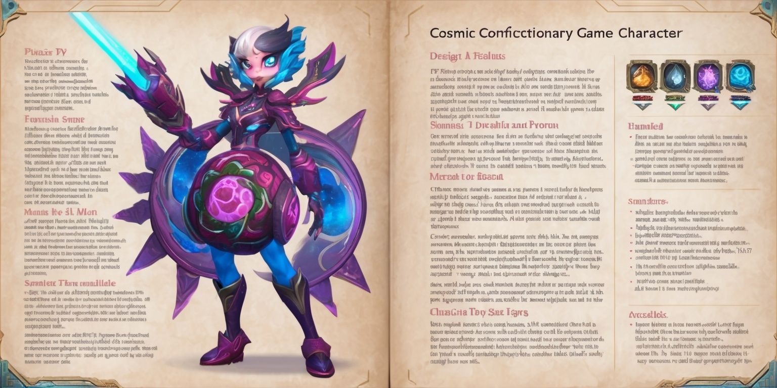 Cosmic Confectionary game character 

This text is a detailed design document outlining the aesthetic, backstory, and intricate gameplay mechanics for a character in a video game. The character, hailing from an intergalactic confectionery universe and endowed with abilities like a transformative beam and mutation effects, plays a pivotal role in both PvP and PvE modes. Its design emphasizes rich lore, strategic team synergies, and customizable enhancements (sugar runes), which together create a multifaceted gaming experience.