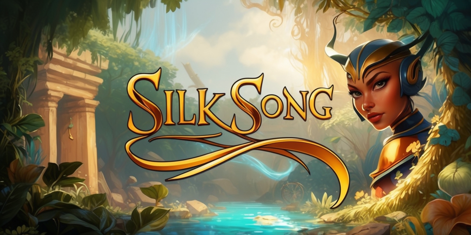 A vibrant and detailed illustration of the Silksong game, featuring Hornet, the protagonist, in a serene and mystical environment with lush foliage and ancient architecture, surrounded by soft, warm lighting and gentle water effects, with a mix of earthy tones such as olive green, terracotta, and sky blue, and intricate textures, in a whimsical and fantastical style reminiscent of classic fantasy games, with Hornet's facial features, including her determined expression and striking eyes, being the central focus, and her skin having a warm, golden undertone, with the game's logo, a stylized, curved line with elegant, cursive script, in a bold, metallic gold color, subtly integrated into the scene.